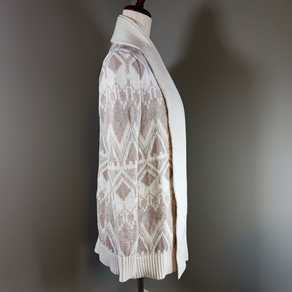 OLD NAVY Cotton Cardigan Fair Isle Sweater Long Open Shawl Collar Taupe Size S - Picture 3 of 12